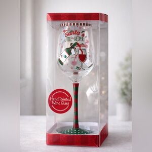 Raise the Bar Christmas Hand Painted Wine Glass 15 oz Holiday